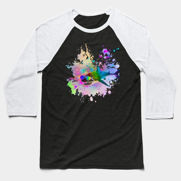 Shark Sharks Wearing Love Rainbow Heart Glasses Baseball T-Shirt by Random Galaxy